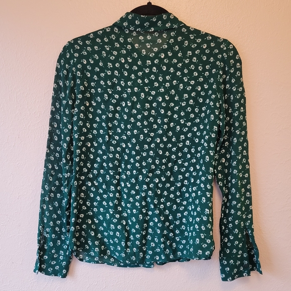 REFORMATION Violet Daisy Floral Button-Down Blouse Long Sleeve Chive Green - Picture 5 of 6